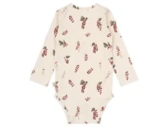 Langærmet body fra Petit Piao med print af røde ribs PP201 berry bagfra